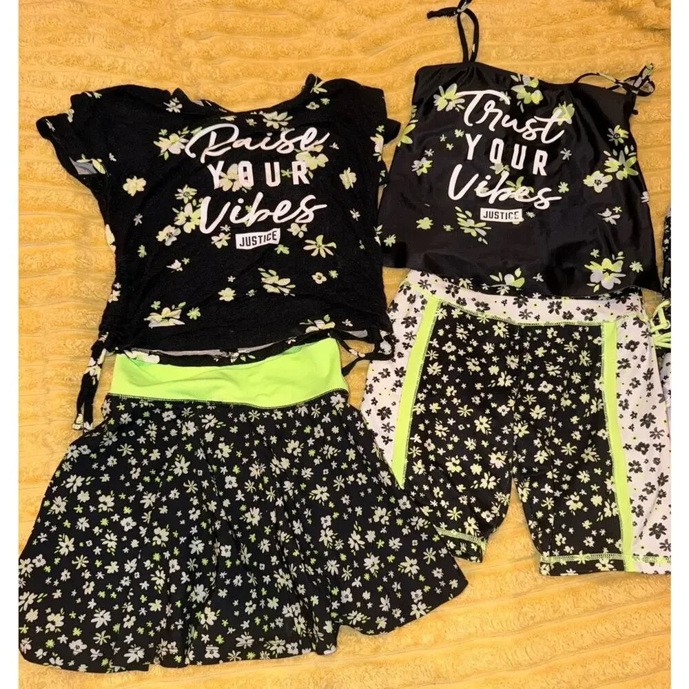 Girls Justice Lot Bundle Swim Short Shirt Green Floral Black Size 10